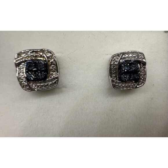 Signed JWBR 925 Sterling Silver Stud Earrings With White & Blue Diamonds New - Picture 8 of 13